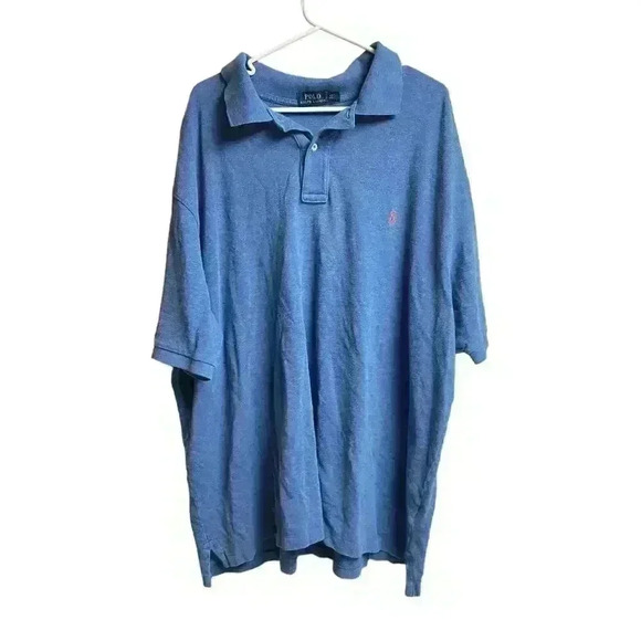 Polo Ralph Lauren Men's Heather Blue Short Sleeve Polo Red Embroidered Logo - Picture 1 of 9